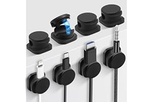 EOPUOZS 8 Pièces Support de Câbles, Clips Câble Organisateur Magnétique, auto-adhésif, pour Bureau/Mur, Petit et Peu Encombrant, pour Câble de Charge, Noir