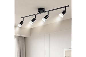 DOUGHELEC Dougelec Plafonnier Spot Plafond 4 Spots LED Orientable GU10 Éclairage de Plafond Plafonnier Luminaire Spot Applique Muraux Moderne Intérieur pour Cuisine Salon Chambre 230V, Noir Sans Ampoule