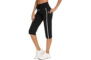 Totatuit Damen 3/4 Jogginghose Sommer Yoga Trainingshose Baumwolle Sporthose für Sport und Freizeit Fitness Activewear Leggings Sport & Outdoor Hosen mit Tasche