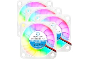 WINSINN 50mm RGB Fan 12V, LED Colorful Micro 24 Volt Fans 5010 Hydraulic Bearing, Brushless Cooling 50x10mm 2PIN, Works with 3D Printer/Computer/Notebook/PC Case/Router/TV Box (Pack of 4Pcs)