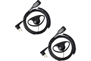 UAYESOK Auricolare radio bidirezionale di sicurezza della polizia a forma di D con microfono PTT per 2 pin Motorola CP040, CP140, Hytera, Midland Accessori per radio bidirezionali (confezione da 2)