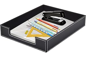 XNONE Leather Letter Tray,Office Supplies Desk Organizer for Mail Paper Files Magazines Jewelry Cosmetics,Luxury Letter Holder&Multipurpos Stackable Office Desktop Storage Box,Black