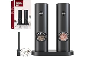ONAHA Electric Salt and Pepper Grinder Set, Battery Operated Pepper Mill Grinders with Lights and Base, One Touch Operation, Adjustable Coarseness, Ceramic Grinder for Kitchen (Black)