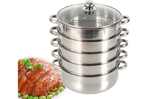 NAMASYO 5-stöckiger Dampfgarer aus Edelstahl, stapelbarer Dampfgarer, rostfreier Dampfgarer, Durchmesser 26 cm