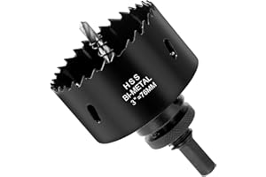 Flintronic Seghe a Tazza Bimetallica, Kit Seghe a TazzaØ76mm, con Adattatore Esagonale e Punta di Centraggio, Per Forare Plastica, PVC, Legno, Fibra di Legno, Metallo Dolce- Nero