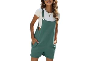 Sukany Women's Summer Casual Cotton Linen Short Overalls Adjustable Straps Bib Shortalls with Pockets