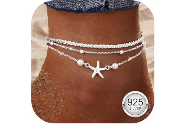 ADRAMATA 925 sterling silver ankelsmycke för kvinnor – hjärta och sjöstjärna design skiktad ankelrem justerbar solsemester smycken – guld