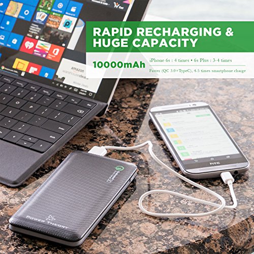 Powerbank 10000mAh USB C - Quick Charge 3.0 Technologie und Typ C Eingang & Ausgang, Externer Akku LadegerÃ¤t, Portable QC Type-C Power Bank, Zusatzakku Pack fÃ¼r Smartphones, Handy iPhone Samsung