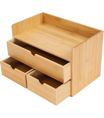 Organiseur Bureau En Bambou MEEDEN - Boîte De Rangement Avec Tiroirs - Pour Fournitures, Cosmétiques, Bureau Ou Salle De Bain - 6