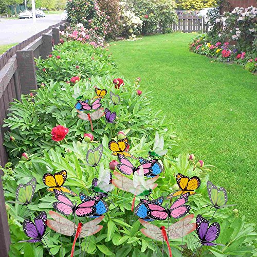 austor 26 x Gartendeko-Schmetterlinge / Libellen auf Stäben, Libellen & Schmetterlinge, Deko für den Garten/Partys - 4
