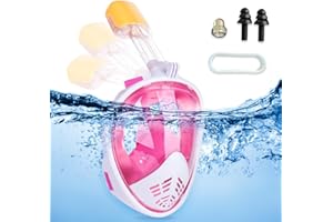 Mizikuu Kids Full Face Snorkel Mask, 180° View Snorkelling Gear with Panoramic Full Face Design, Anti-Fog, Anti-Leak, Dry Top Diving Mask, Snorkeling Gear for Kids, Snorkeling Set (Pink)