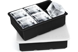 EISARO Eiswürfelform Silikon groß XXL Eiswürfel Form mit Deckel Eiswürfelbehälter 6-Fach 2er Pack Eiswürfelbereiter 5 cm Ice Cube Tray für Bier Cocktails Whisky (Schwarz) Gute Qualität