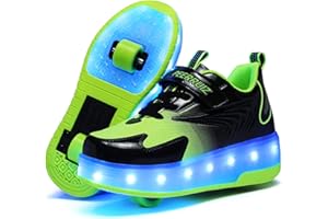 ROLLER&SKATES Unisex Kids LED USB Rechargeable Colorful Lights Trainer Roller Skates Shoes with Double Wheels Retractable Lightweight Outdoor Sports Cross Trainers Gymnastic Running Sneakers for Boys Girls