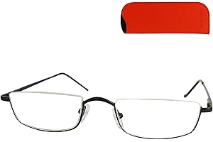 Mini Brille Okulary do czytania w stylu vintage z etui i ściereczką z mikrofibry, pół ramki ze stali nierdzewnej z zawiasem sprężynowym, okulary do czytania dla mężczyzn i kobiet