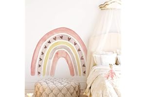 funlife pegatinas de pared autoadhesivas grandes de arco iris para niños niñas niños, arco iris rosa con corazones adhesivo de pared en la habitación de los niños, decoración de pared 40x116cm 1 pieza