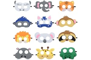 BLANKETSWARM Antifaces de fieltro con forma de animales salvajes, ideales para fiestas de cumpleaños o de disfraces, paquete con 12 unidades