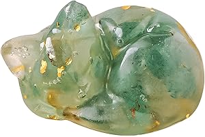PLUSHCEWT Schlafende Katze Ornament, 4 * 3cm Kristall Katze Figur Ornament Natürlichen Kristall Tropfen Harz Handwerk Zerkleinert Stein Kätzchen Niedliche Katze Statue Kristall Geschenke (Grün)