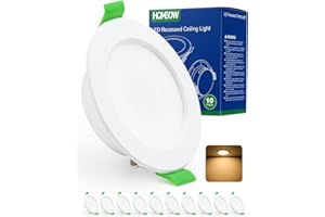‎HOMEOW HOMEOW Einbaustrahler LED 230V Flach 68mm, Deckenspots 5W 400 Lumen, Einbauleuchten Decke LED Warmweiß 2700K, IP44 Spots für Badezimmer Küche, 10er Set
