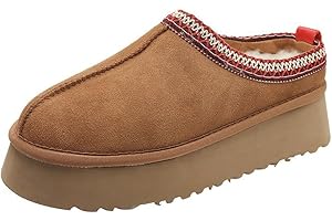 BERULL Platform Women's Winter Snow Boots, Fuzzy Slippers for Women Padded Thickened Warm Casual Shoes Winter Fluffy House Shoes Home Slippers (Color : Brown, Size : 37)