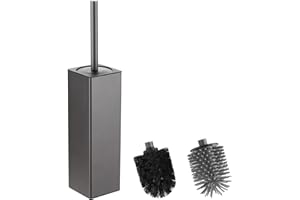 BGL Scopino e supporto per WC, porta scopino in silicone, 2 testine, spazzola quadrata in alluminio per la pulizia del bagno, scopino per WC (grigio)