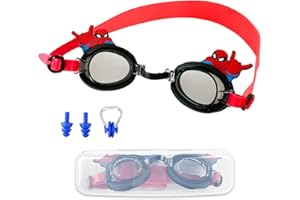 UHDS Occhialini da Nuoto per Bambini 3-12 Anni, Occhialini Piscina Anti Appannamento Regolabili, Nasello Flessibile e Protezione UV, con Tappi per Orecchie, Clip per Naso e Custodia