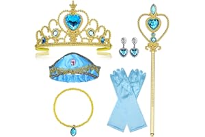 Vicloon Accessori Principessa, 8PCS Nuovi Costumi da Principessa, Biancaneve Bambina Costume con Principessa Corona, Principessa Bacchetta, 2 paia di guanti di diverso colore