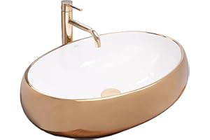 Rea LAVABO DA APPOGGIO Melania Bianco/Oro Lavabo Bagno 600 x 405 x 145 mm Ceramica (oro/bianco)