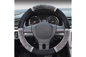 Proumhang Non-slip Steering Wheel Cover Short Plush Winter Warm Soft 38cm/15inch Black + Grey