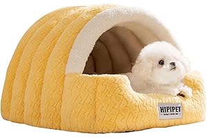Galatée Lit pour Chien, Nid Douillet pour Chat avec Coussin Amovible, Abri Chaud pour Animaux, Jolie Maison pour Chat avec Fond Antidérapant, Tente d'Intérieur pour Chien(XL, Jaune)