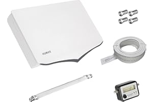 SKY VISION Flat H40D Single Flachantenne SAT, Satellitenantenne flach mit Single-LNB + 10m Kabel Fensterdurchführung SAT-Finder 4X F-Stecker, 1 Teilnehmer, einfache & schnelle Installation, weiß