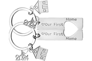 QINGYIWL 2024 Paar Haus Anhänger schlüsselanhänger, 2 Stück Our First Home Schlüsselanhänger Einweihungsgeschenk Neuer Hausbesitzer Zuhause Schlüsselanhänger Personalisiertes Geschenke
