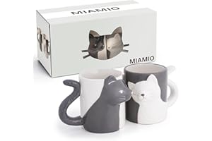 MIAMIO – Kaffeetassen/Küssende Katzen Tassen Set/Katzen Liebhaber Geschenke für Frauen und Männer, Signature Collection (350 ml) (Katzen)