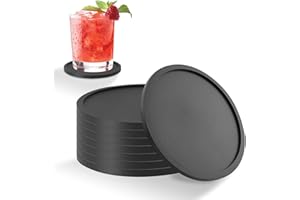 AUBEIFOU 8 Stücke Glasuntersetzer Silikon,Silikon Untersetzer,Getränkeuntersetzer,Rund Design Glasuntersetzer in Schwarz,Untersetzer Glas,für Getränke, Kaffeetassen, Tassen