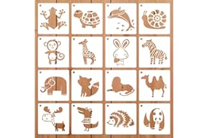 QANYE 16 Pezzi Pittura Stencil Fai da te, Pittura Stencil Animali per Bambini, Graffiti Stencil, Stencil a Forma di Animale, 16 Forme di Animali, Accessori di Pittura per Artigianato Fai da te