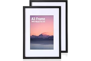 Zemiu 2Pack Premium A3 Picture Frame with Mount for A4, Solid Wood Photo Frame 29.7x42 cm with Acrylic Glass/Hanging Hooks, for Wall/Desk Pictures Print Display -Black