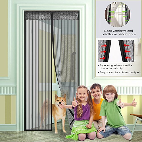 Moskitonetz Tür, Sounor Magnet Fliegengitter Tür Insektenschutz 90 x 210CM, Der Magnetvorhang ist Ideal für die Balkontür, Kellertür, Terrassentür, Kinderleichte Klebemontage Ganz Ohne Bohren (Schwarz) - 6