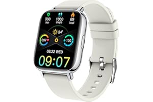 ORDTOP Smart Watch, Fitness Tracker 1.69" Touch Screen Heart Rate Sleep Monitor, IP68 Waterproof Fitness Watch, 24 Modes, Pedometer Step Activity Trackers Smartwatch for Men Women for Android iOS White