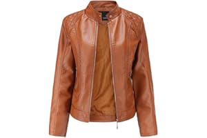 chiguomaoyi Chaqueta de cuero para mujer, chaqueta de motorista con cremallera, chaqueta corta para otoño