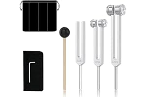 Fynokst Juego De Diapasones - DiapasóN Para Sanar 128 Hz, 256 Hz, 512 Hz, Con Martillo De Silicona Y Funda, Juego De Herramientas De Terapia De SanacióN De Sonido, Para MeditacióN Y Terapia