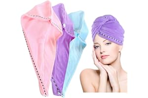 DIWUJI 3 Pezzi Asciugamano Capelli Turbante in Microfibra, Asciugamano per asciugare Capelli con Chiusura Bottone, Asciugamani in Microfibra Asciugacapelli
