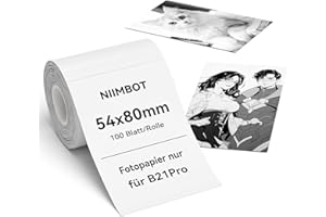 ‎NIIMBOT NIIMBOT Etiketten, Fotopapier nur für B21Pro Etikettendrucker, Thermopapier Aufkleber Etikettenband für Fotos, Notizen, Memos und DIY, 54 x 80mm 100 Etiketten pro Rolle Etikettenrolle, Weiß