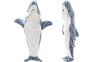 MJGFD Couverture de Requin à Capuche pour Adulte | Shark Blanket Sweat à Capuche en Flanelle Super Doux et Confortable | Sac de Couchage Shark Tail Wearable Fleece Throw Onesie Blanket,L