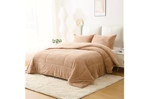 KUMY Edredón Invierno con Sherpa Borreguito + Funda de Almohada- Suave, Cálido- Disponible Cama 90,135 y 150 (Cama 150, Beige)