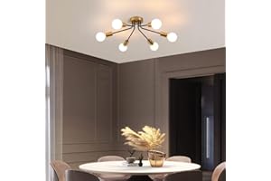 Qcyuui 6-Light Semi Flush Mount Ceiling Light Fixture, Modern Gold Sputnik Chandelier Ceiling Lighting, Industrial Metal Farmhouse Ceiling Lamp for Living Dining Room Bedroom (Bulb Not Include)