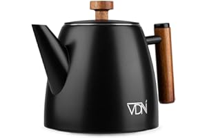 VDN Teekanne mit Siebeinsatz - Teapot [1L, 5-6 Tassen] - Teekanne Thermo, Edelstahl [Doppelwandig, bis zu 1h warm] - Teebereiter [für losen Tee, Ingwer & Kräutermischungen] - 802