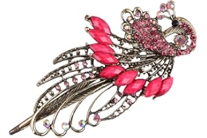 NUOBESTY Diadème De Mariée Paon Vintage Cristal Strass Mariage Casque de Mariée Barrette Pince Crocodile Broches Barrette pour Femme Dame Casque De Mariée