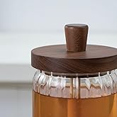 AmberHaus 450 ml Akasya Ahşap Kapaklı ve Kaşıklı Cam Bal Kavanozu - Vakumlu Kahvaltılık Bal, Re&ccedil;el ve Pekmez Saklama Kabı - S