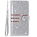 Produktbild Dclbo Hülle für Huawei P30 Lite, Handytasche Hülle Leder Handyhülle Glitzer Bling Flip Case Etui Klapphülle mit Magnet Transparent Silikon Schutzhülle Ledertasche für Huawei P30 Lite-Silber