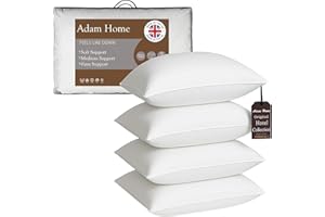 Adam Home Pillows 4 Pack Firm Support Hotel Quality Side Sleeper Bounce Back Bed Pillow Quick rebound & Dust Proof Resistant Premium Filled Pillows Pack of 4
