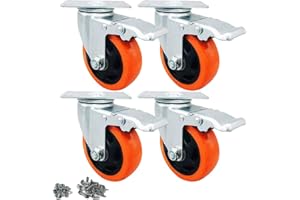 RRIUTO Furniture Castor Wheels with Brakes, 100MM Heavy Duty Caster Wheels Bearing 650KG Swivel Trolley Casters with Screws, Rubbered Trolley Wheels for Furniture